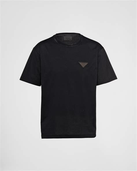 prada plain black t shirt|prada nylon cold shoulder top.